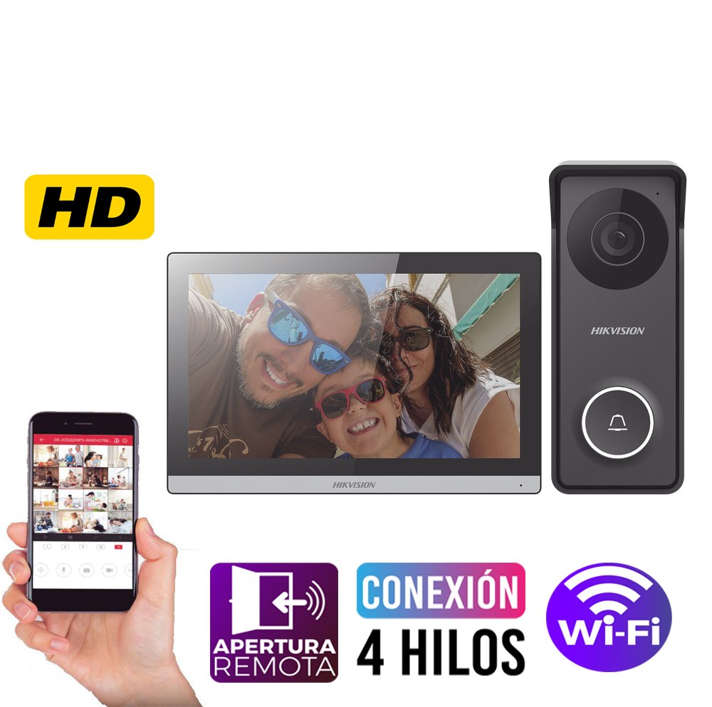 DSKIS313P-kit.jpg Kit Video Portero Hibrido HD Monitor Wifi Hikvision DS-Kis313-P - Imagen 1