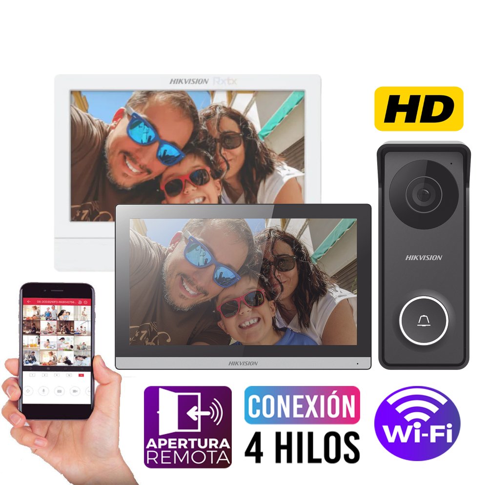 DSKIS313P-kit2.jpg Kit Video Portero Hibrido HD 2 Monitores Wifi Hikvision DS-Kis313-P - Imagen 1