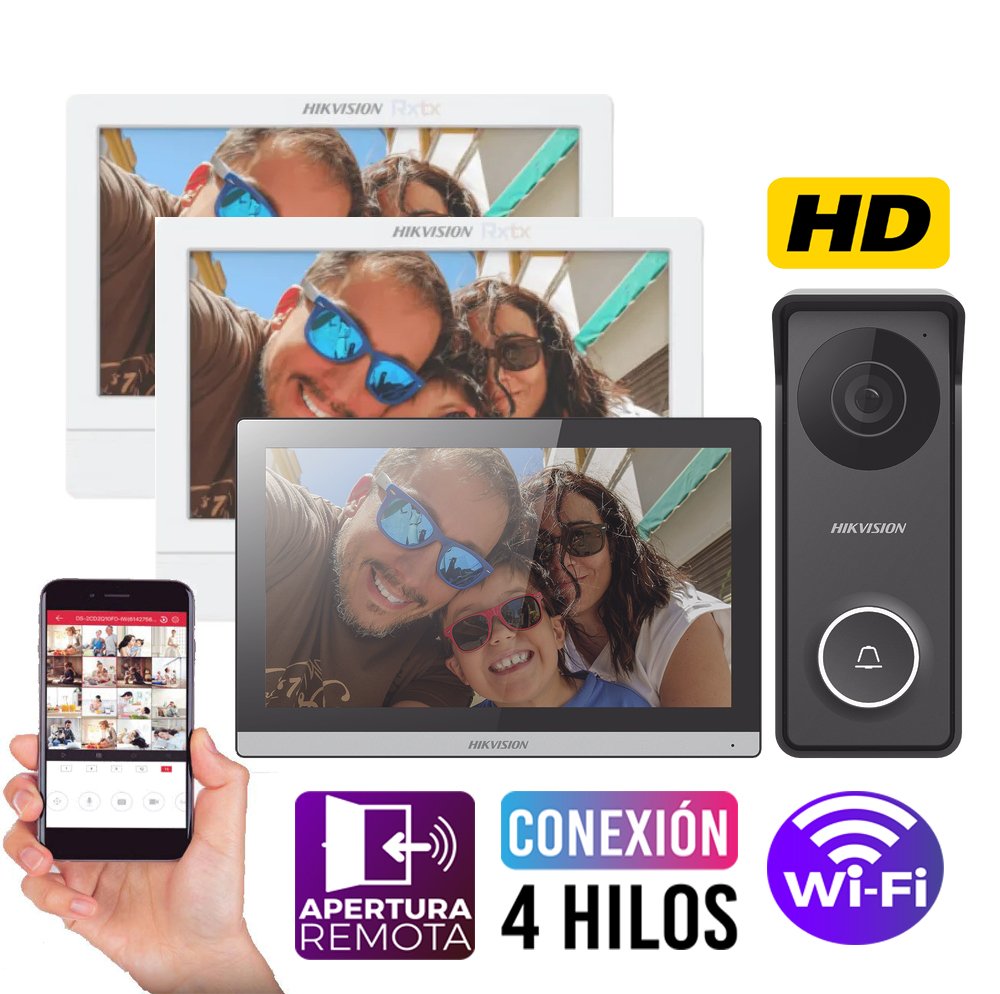 DSKIS313P-kit3.jpg Kit Video Portero Hibrido HD 3 Monitores Wifi Hikvision DS-Kis313-P - Imagen 1