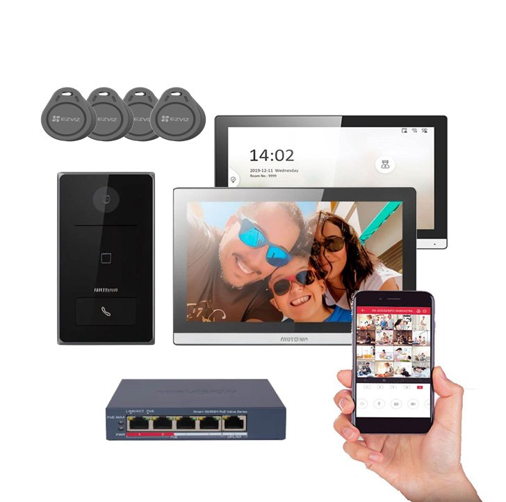 HIKVISION-DS-KIS608-P-KIT2.jpg Kit de Videoportero IP Poe / Apertura de puerta con Tarjeta / 2 Monitores / WiFi / Pantalla Tactil de 7" T DS-KIS608-P - Imagen 1