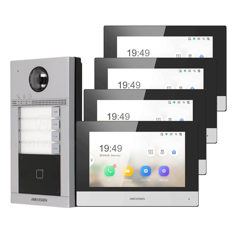 HIKVISION_DS-KV8413-WME_KIT4.jpg Kit Video Portero IP 4 Departamentos kit Hikvision DS-KV8413- WME1_KIT4 - Imagen 1