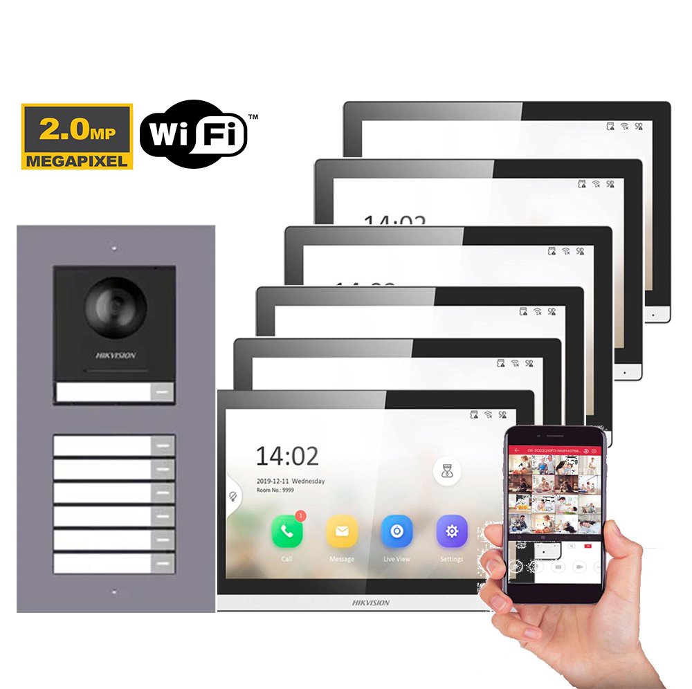 KIT6_monitores.jpg Kit Video Portero IP 6 Departamentos Hikvision DS-VP-EDIF_KIT6 - Imagen 1